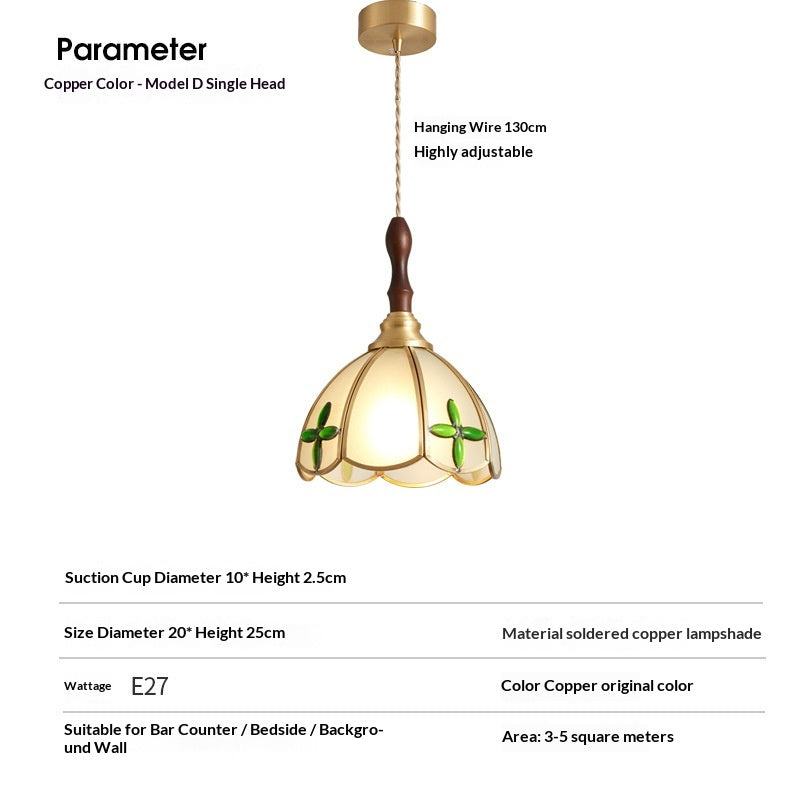 Style américain Vintage Lustre tout-cuivre Petite lumière pendentif
