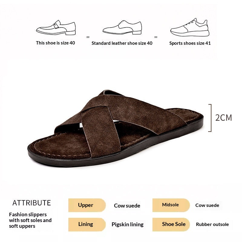Hommes Suede Pantoufles d'été Outdoor Cross-Strap Sandales
