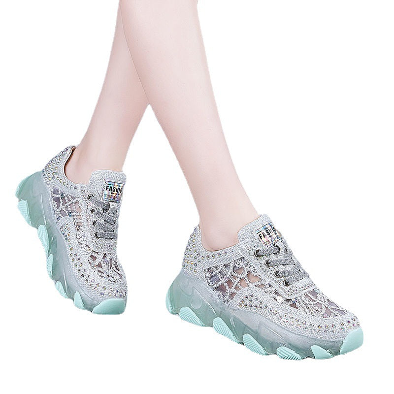 Mesh des femmes Surface Hollowed Hauteur Augmenter Semelle Respirante Sneakers