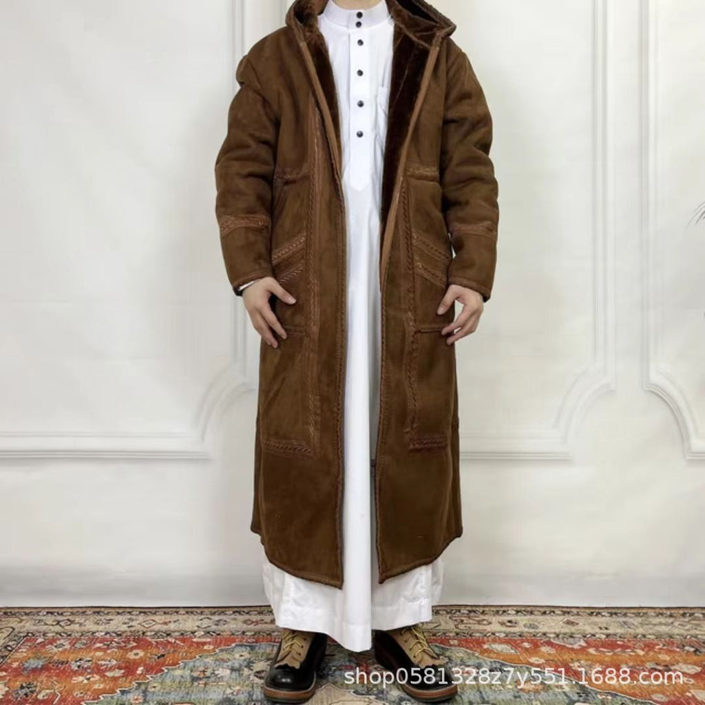 Hommes Suede-comme Robe avec Hood et des poches pour la chaleur en hiver