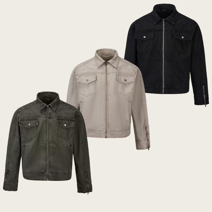 Veste de travail lavée courte zippée rétro