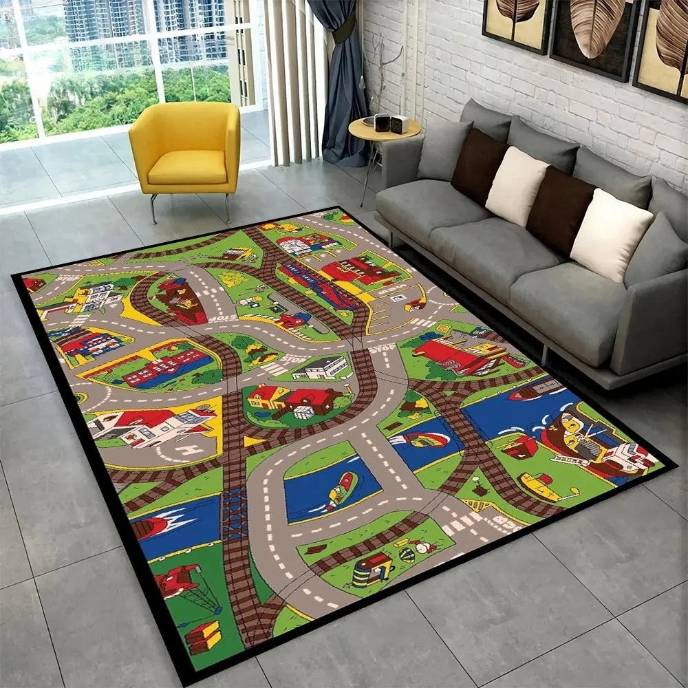 Fun Racing Track Flannel Floor Mat Non-Slip Home Décor Rug pour les enfants chambres et aires de jeux