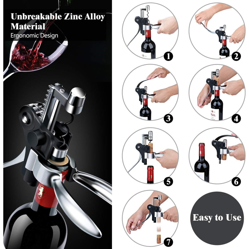 Set cadeau de tire-bouchon à 7 pièces avec tête de lapin argentée – Ensemble d'accessoires de partie