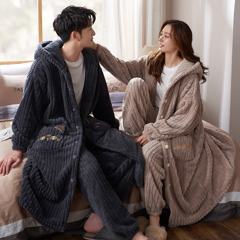 Femme chemise de nuit Automne et hiver Long Flannel Épaisseur couple Plus taille peignoir perdu