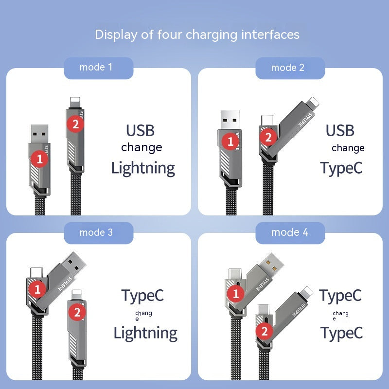 Porte-clés Câble de données courte portable à charge rapide de 60W