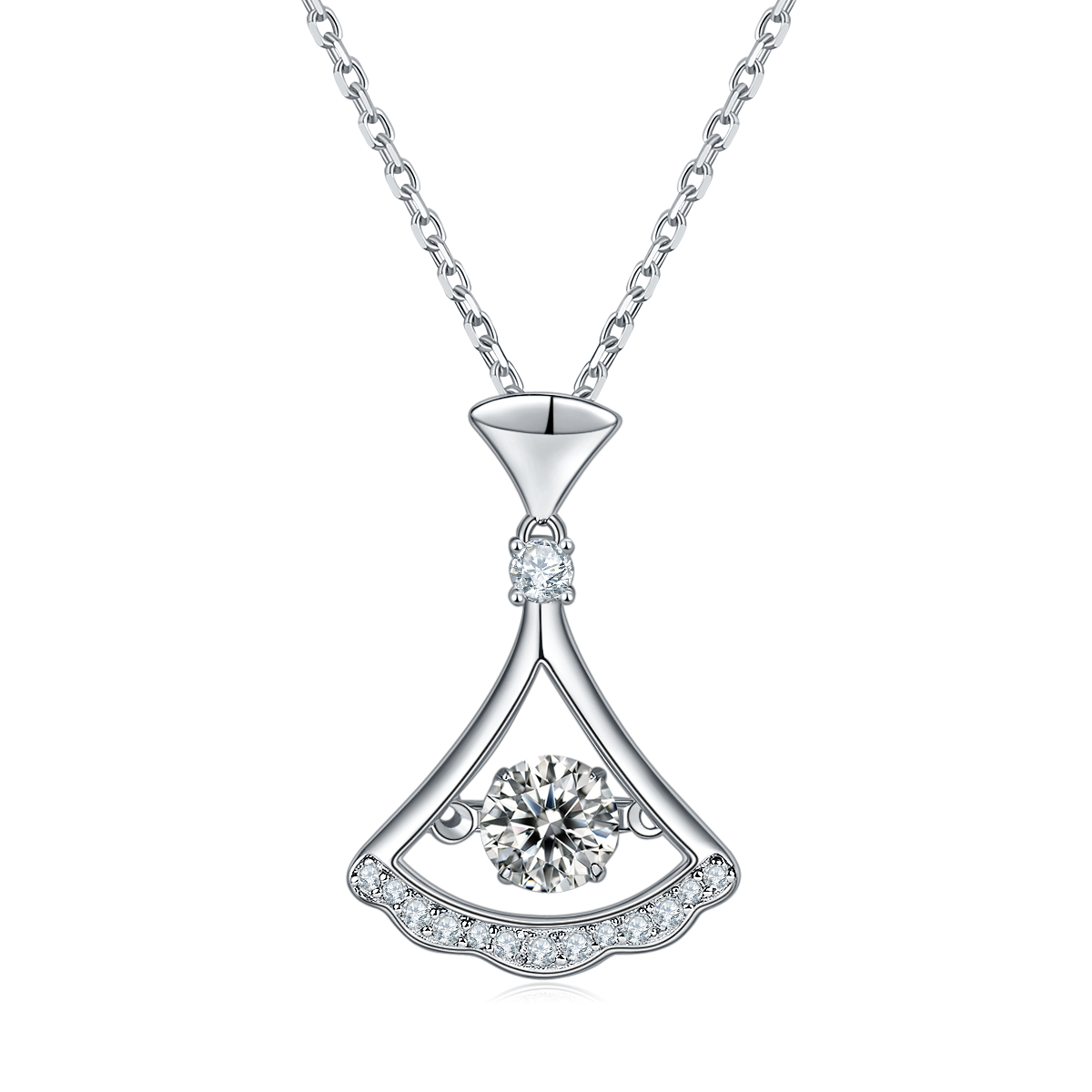 S925 Argent Sterling 0.5ct D Couleur VVS1 Collier pendentif d'éventail de Moissanite 45cm Plat platine