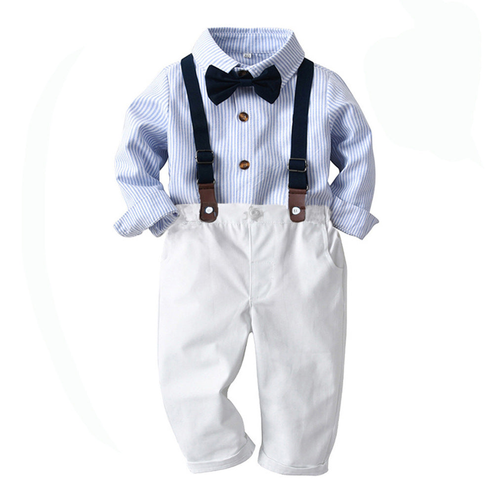Garçons' Printemps et Automne Chemise rayée Pantalons Match costume