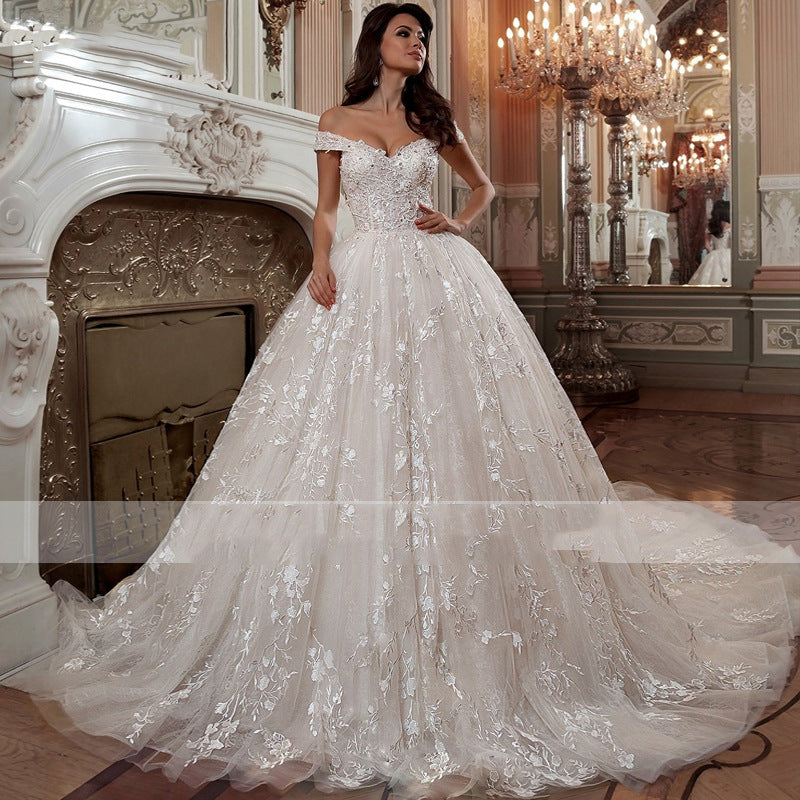 Hors-épaule Robe de mariée de style français style Mori Trailing Simple petite robe de mariée