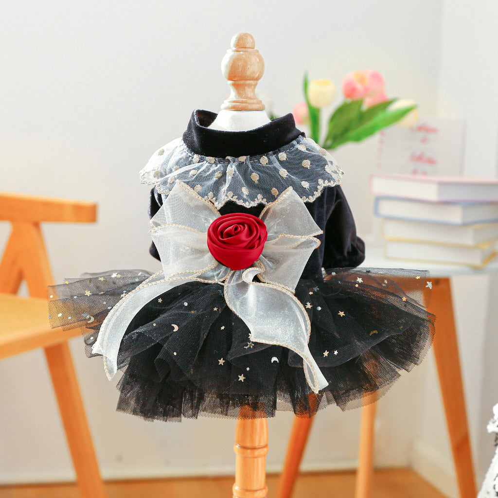 Robe de rose de velours noir pour chiot petit chien