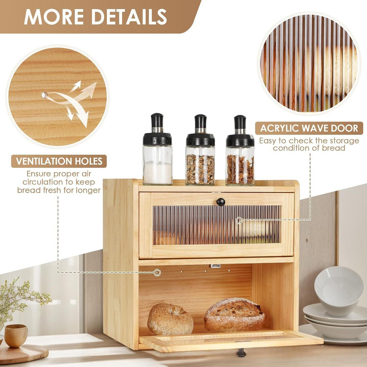 Boîte de coutellerie en bois de pin double couche à pain