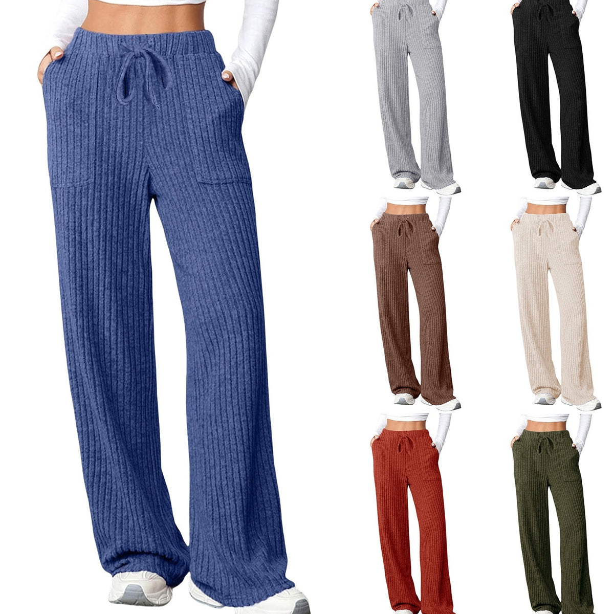 Pantalon casual de poche à col solide pour femmes