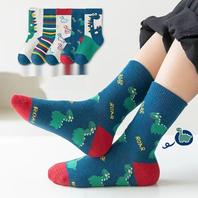 Chaussettes d'étudiant en coton peigné Cartoon Dinosaure