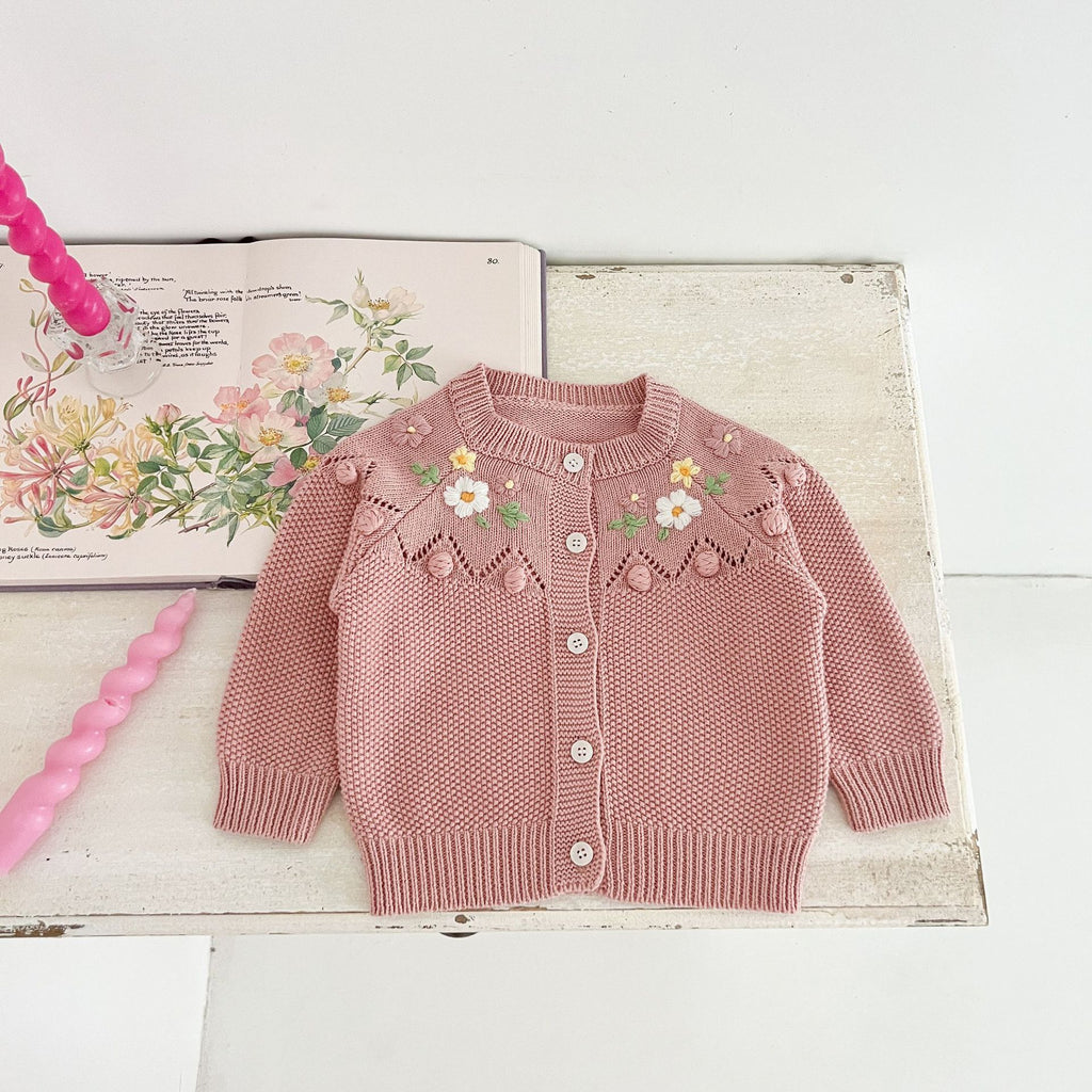 Newborn Handmade Flower Deux-pièces Knitted Cardigan Jumpsuit