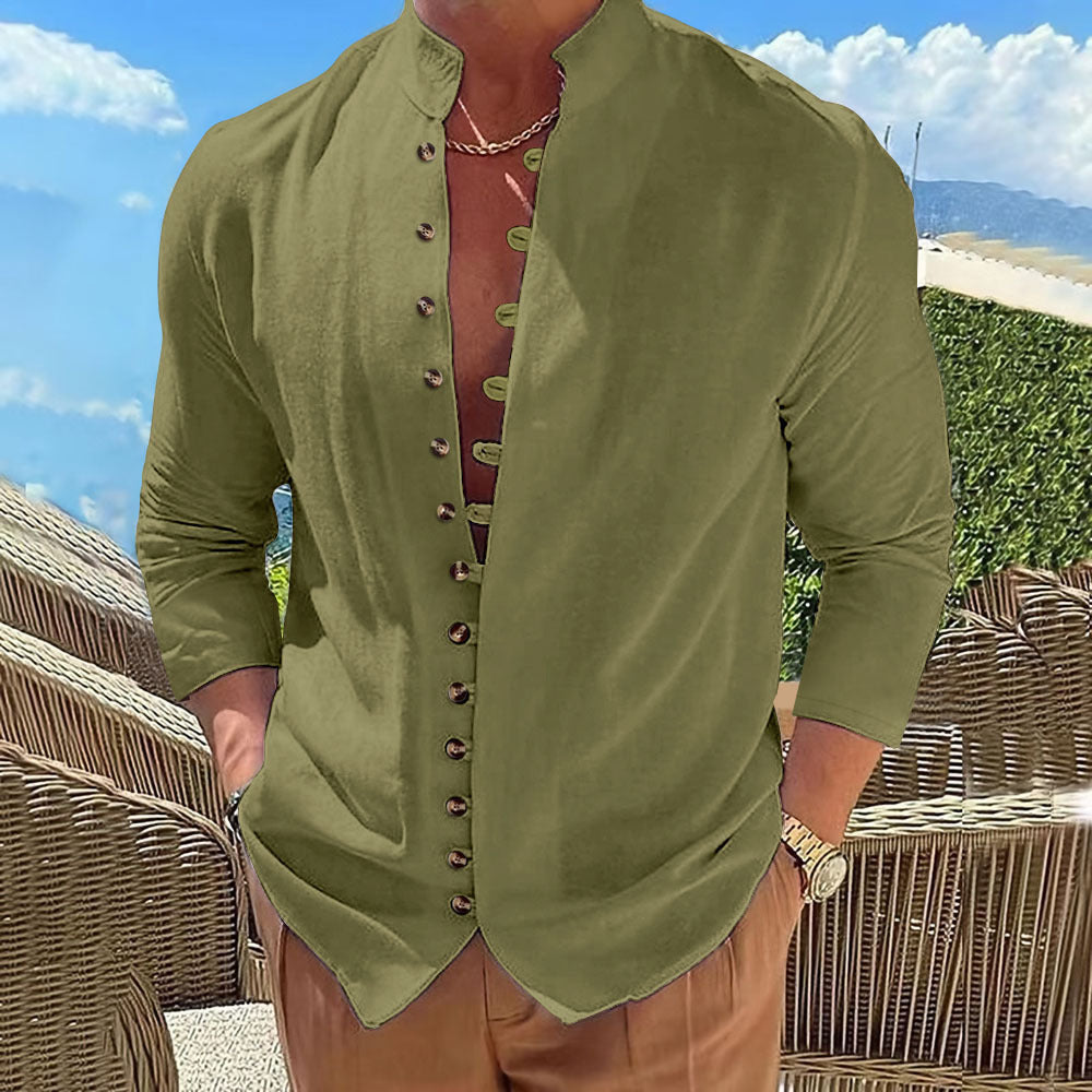 Chemise à manches longues à manches longues en tissu de coton rétro