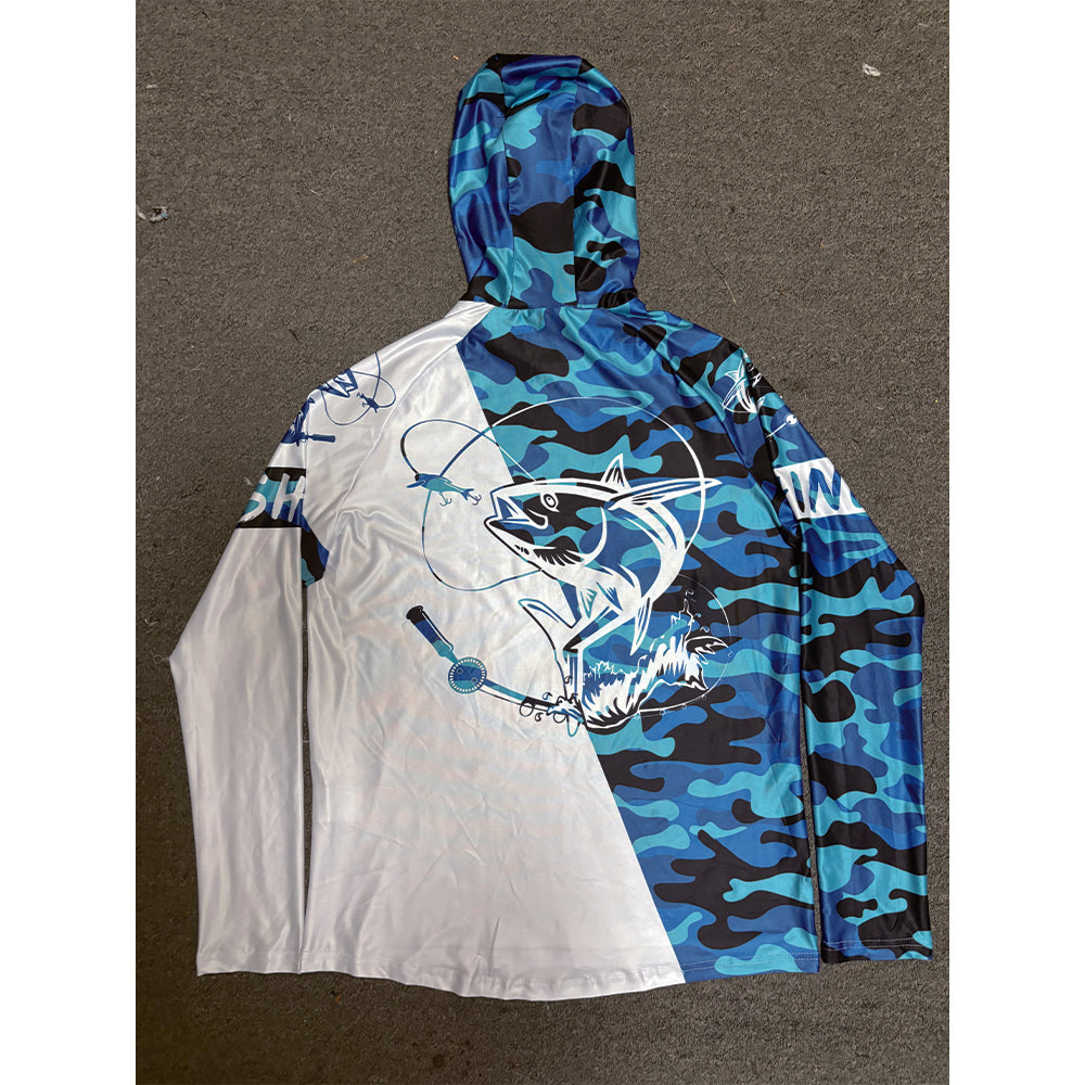 Pêche Hoodie UPF 50 anti UV voile chemise Surf couverture visage cou été hommes manches longues