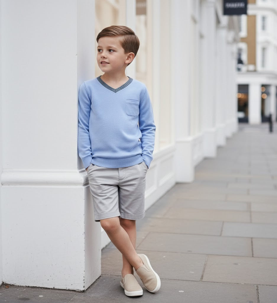Garçons Col V Manches longues Top léger Printemps Été Casual T-shirt intelligent 3-10Y