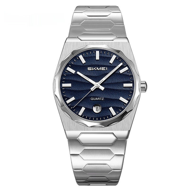 Montre homme avec une fonction de calendrier de bande en acier