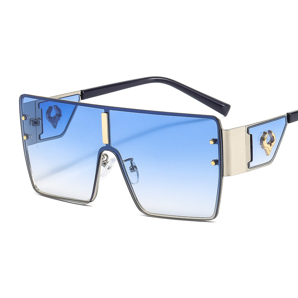 Lunettes de soleil européennes et américaines surdimensionnées en métal d'une pièce avec embellissement à tête d'oxygèneVinta