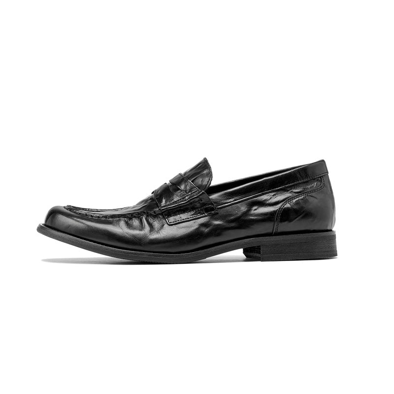 Chaussures en cuir véritable en cuir plissé casual