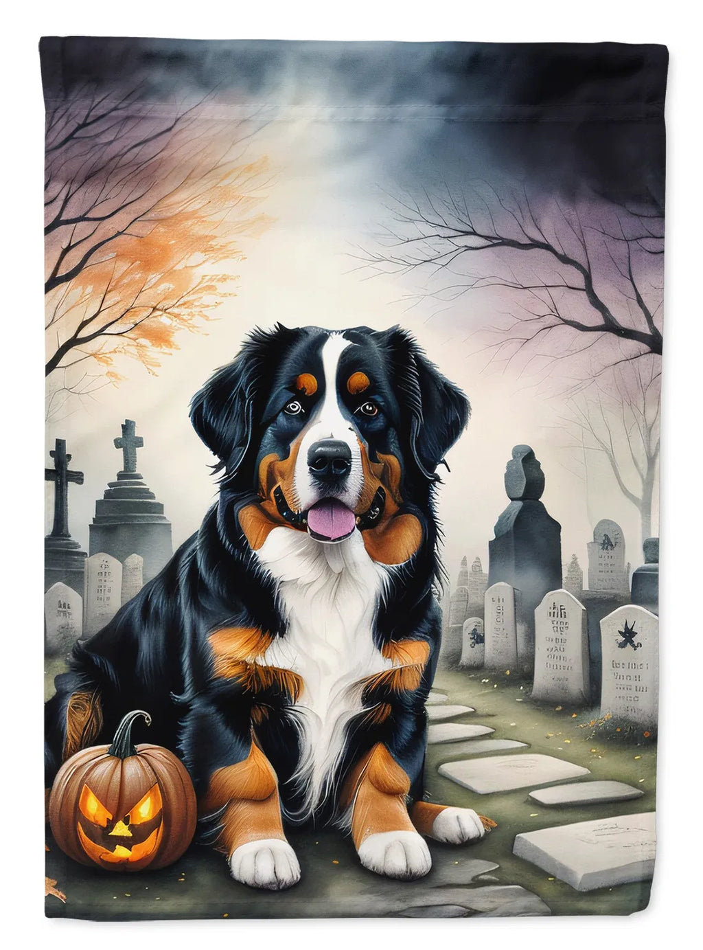 Bernese Mountain Dog Spooky Maison de l'Halloween Drapeau Grand Porc Manches Pole décoratif Outsid