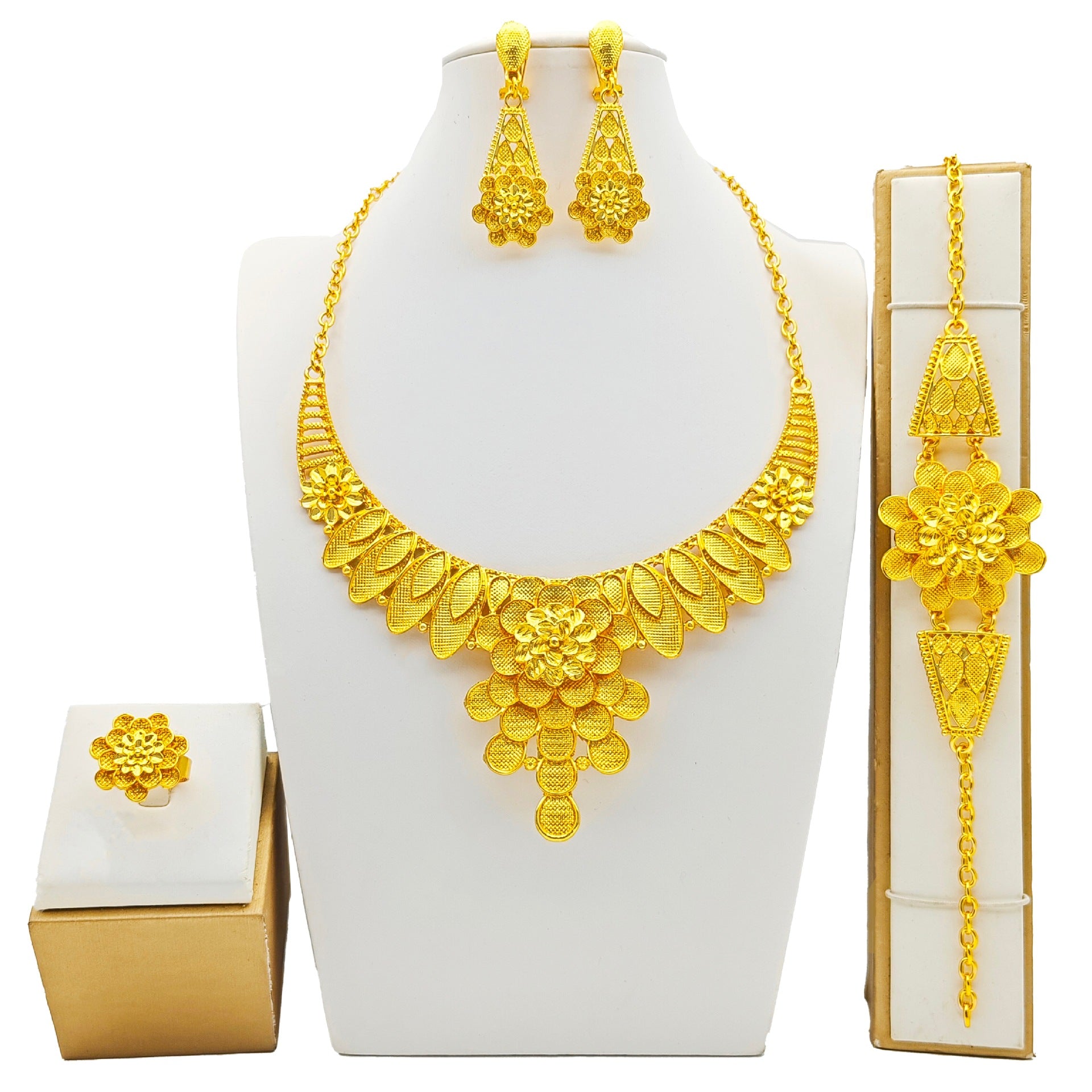 Bijoux pour femme Costume de mode Collier Bracelet Bague Boucles d'oreilles Ensemble de quatre pièces