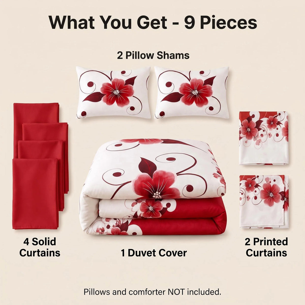 9-Piece rouge et blanc Gardenia Couvercle de couverture pour la Reine