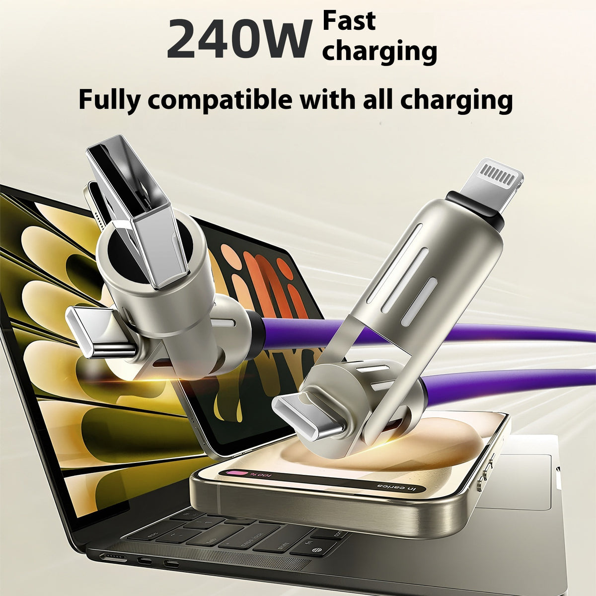 Four-in-one colorful breathing light data cable