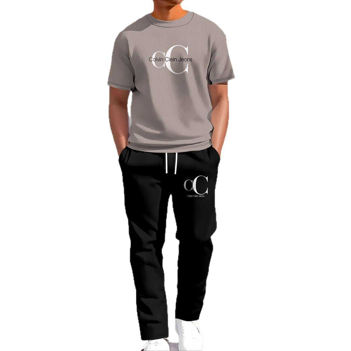 Vêtements de sport occasionnels manches courtes et pantalons longs Imprimés Ensemble deux pièces