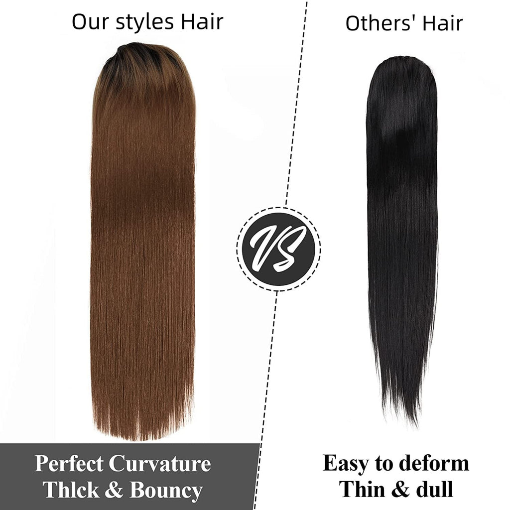 Droite Poneytail Extension Drawstring Ombre Brown LongClip-in Coiffure pour les femmes noires S