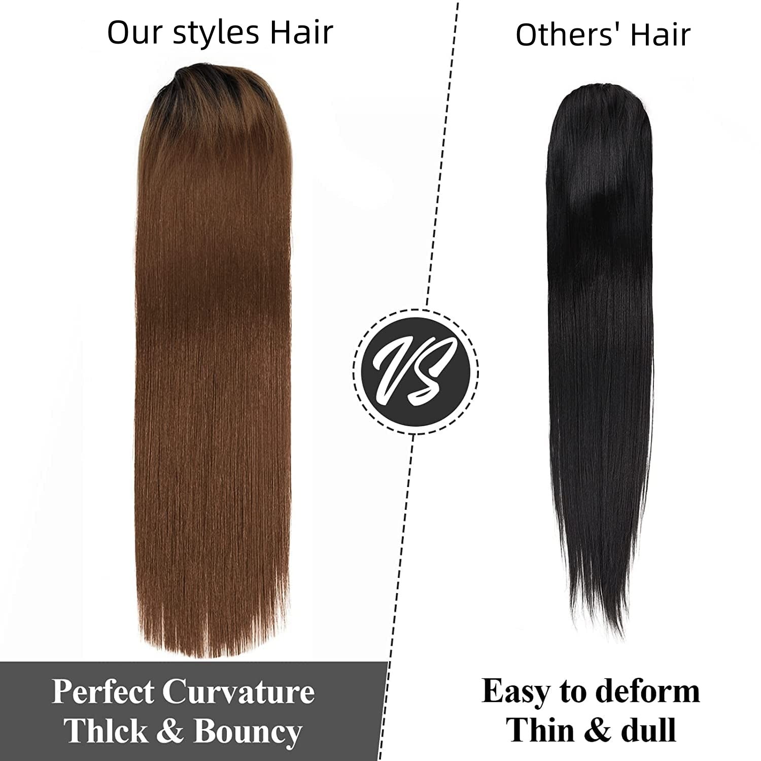 Droite Poneytail Extension Drawstring Ombre Brown LongClip-in Coiffure pour les femmes noires S