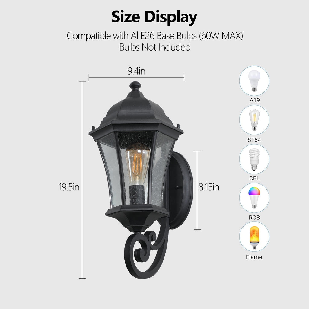 1-Pack Vintage mur-monté lumière de lanterne extérieure – Élégant métal noir sconce pour porch