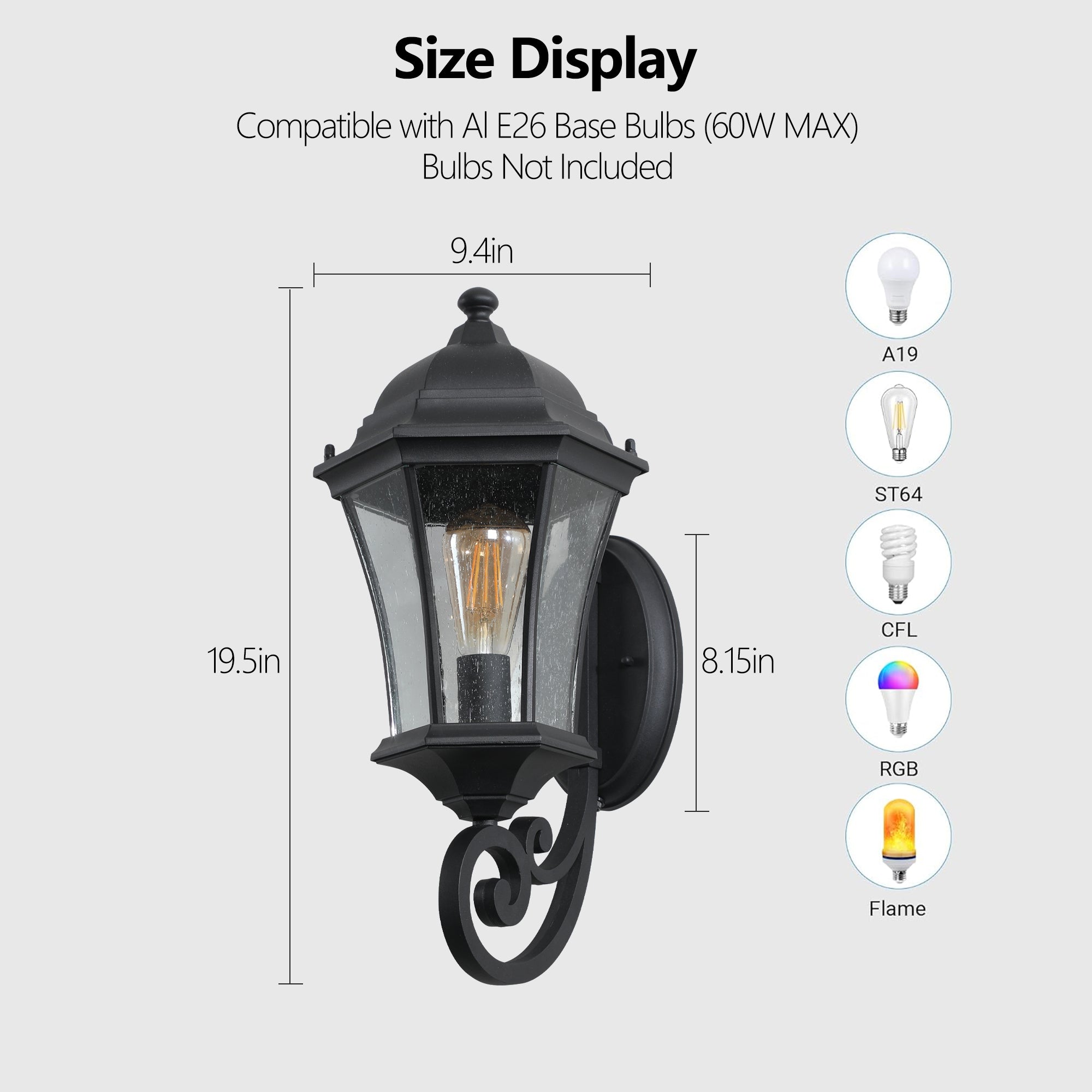 1-Pack Vintage mur-monté lumière de lanterne extérieure – Élégant métal noir sconce pour porch