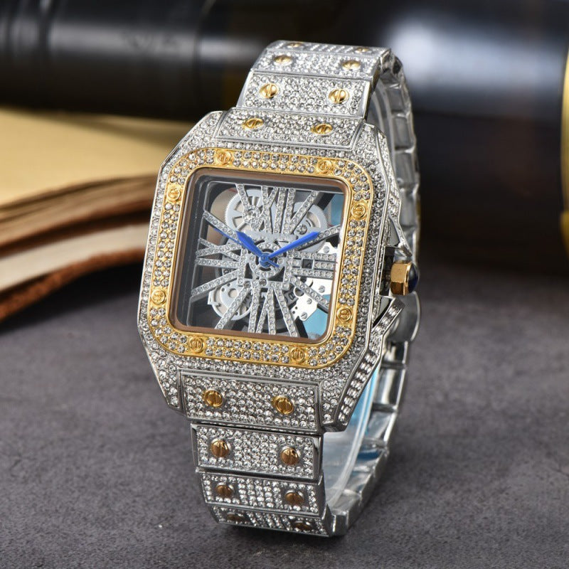 Carré bracelet en acier Mouvement à quartz incrusté de diamants