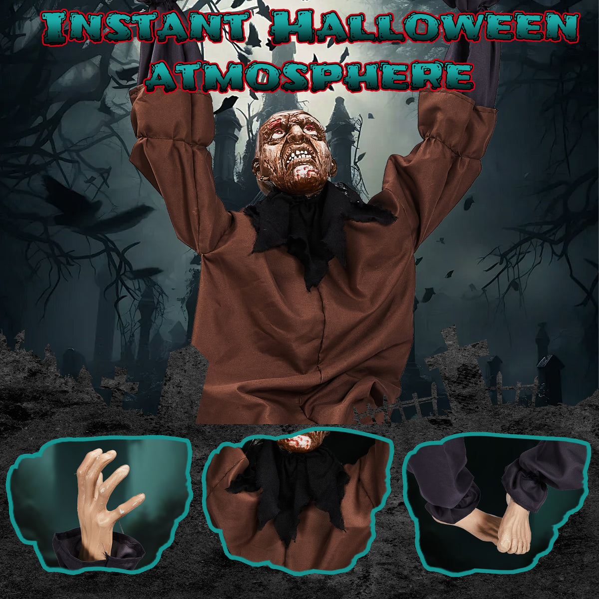 Décoration pour fantômes muraux d'Halloween de 5 pieds avec jambes mobiles activées par le son