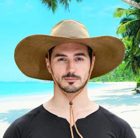 Breathable Mesh Big Brim Straw Hat Protection solaire extérieure masculine