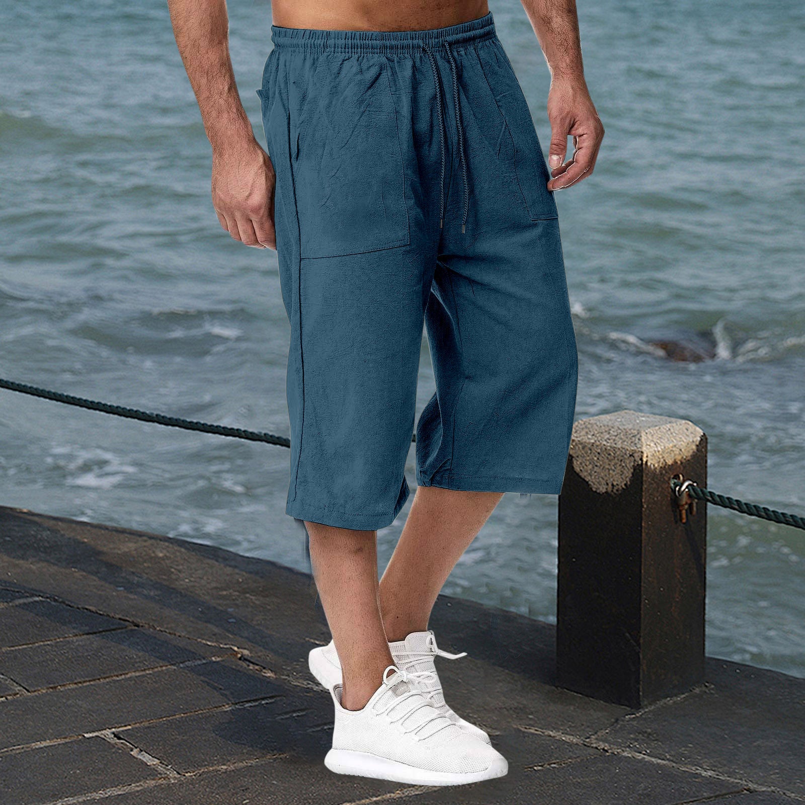 Amazon Europe and America Men's Casual Cotton-Line Sports Pantalons Été Cotton-Line Cropp