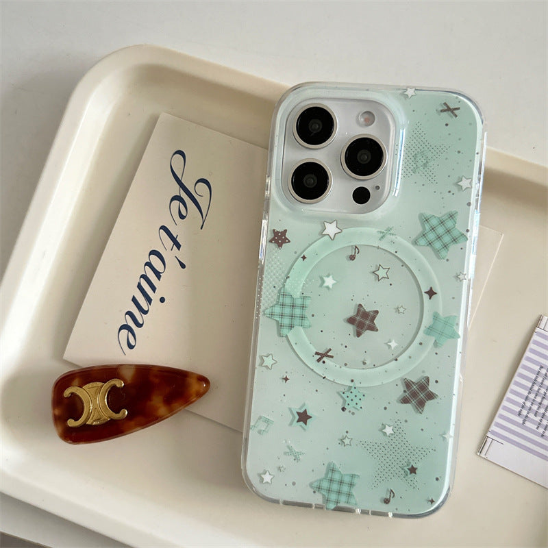 Étui de téléphone plat vert avec support magnétique