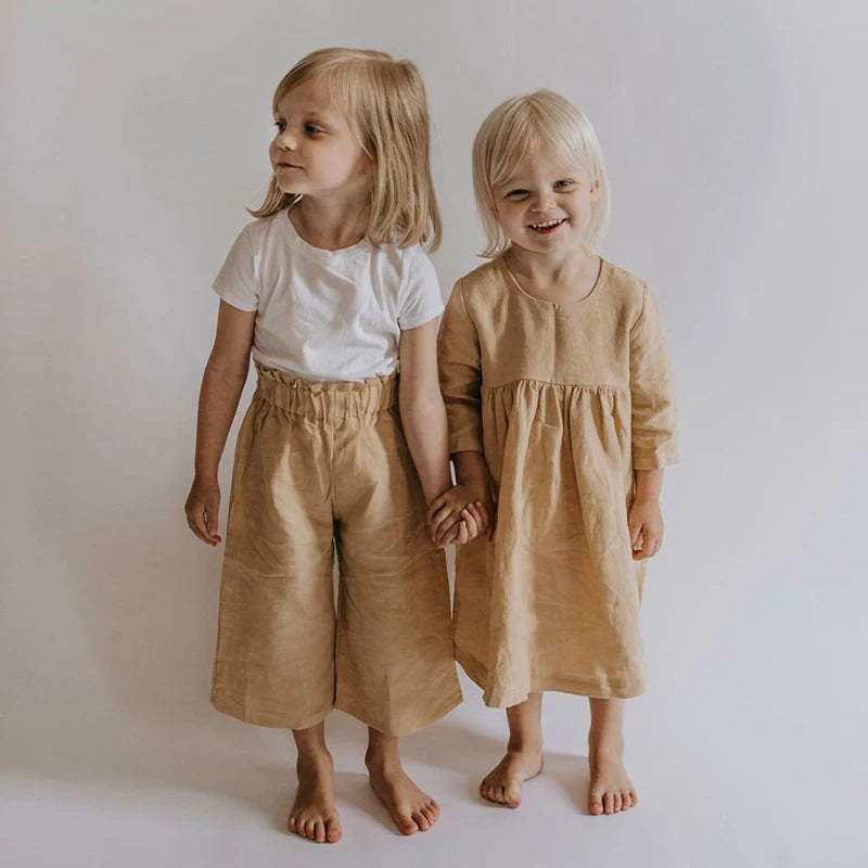 Pantalon casual en coton de coton à large jambe élastique