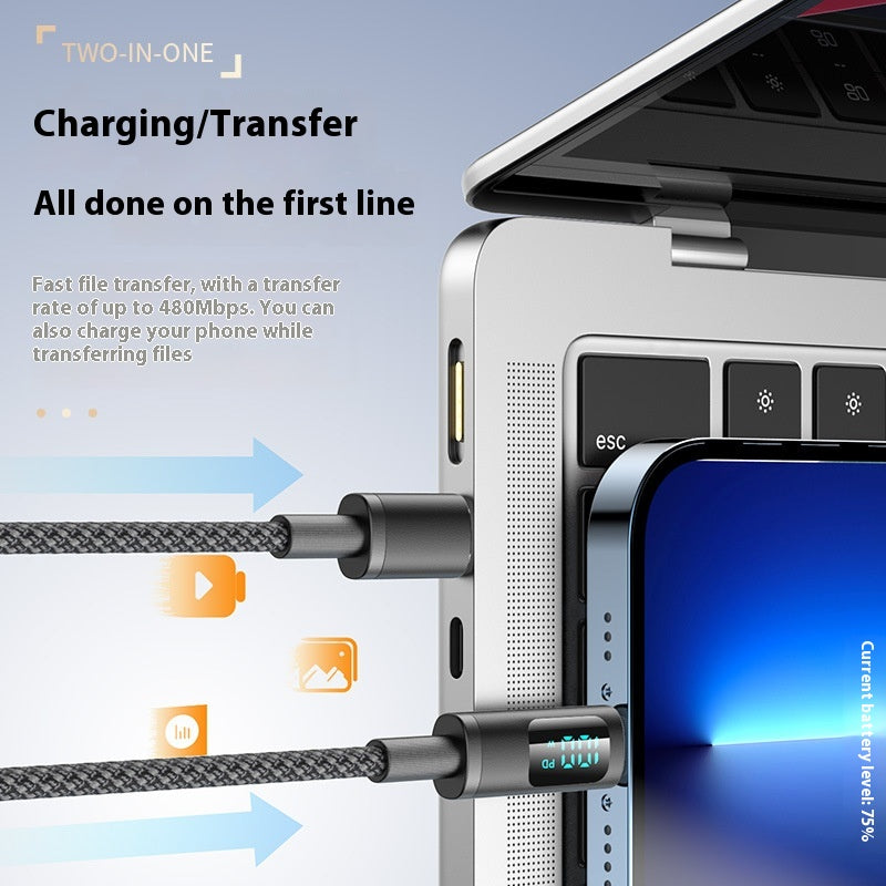 Digital Display Dual Type-C Fast Charging Mobile Phone Data Cable