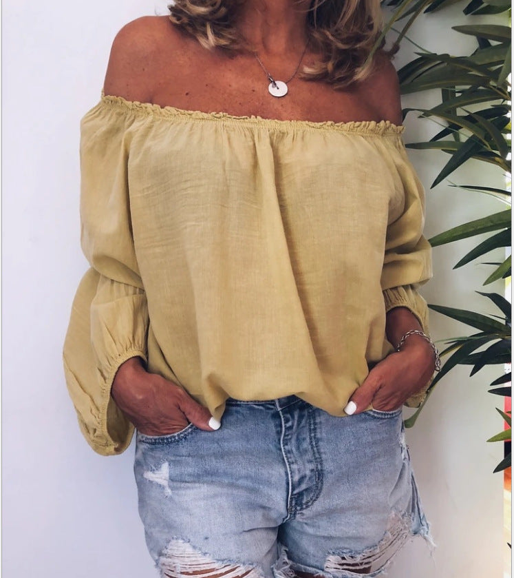 L'automne d'hiver des femmes une pièce collier pliant élastique coton chanvre couleur solide manches longues