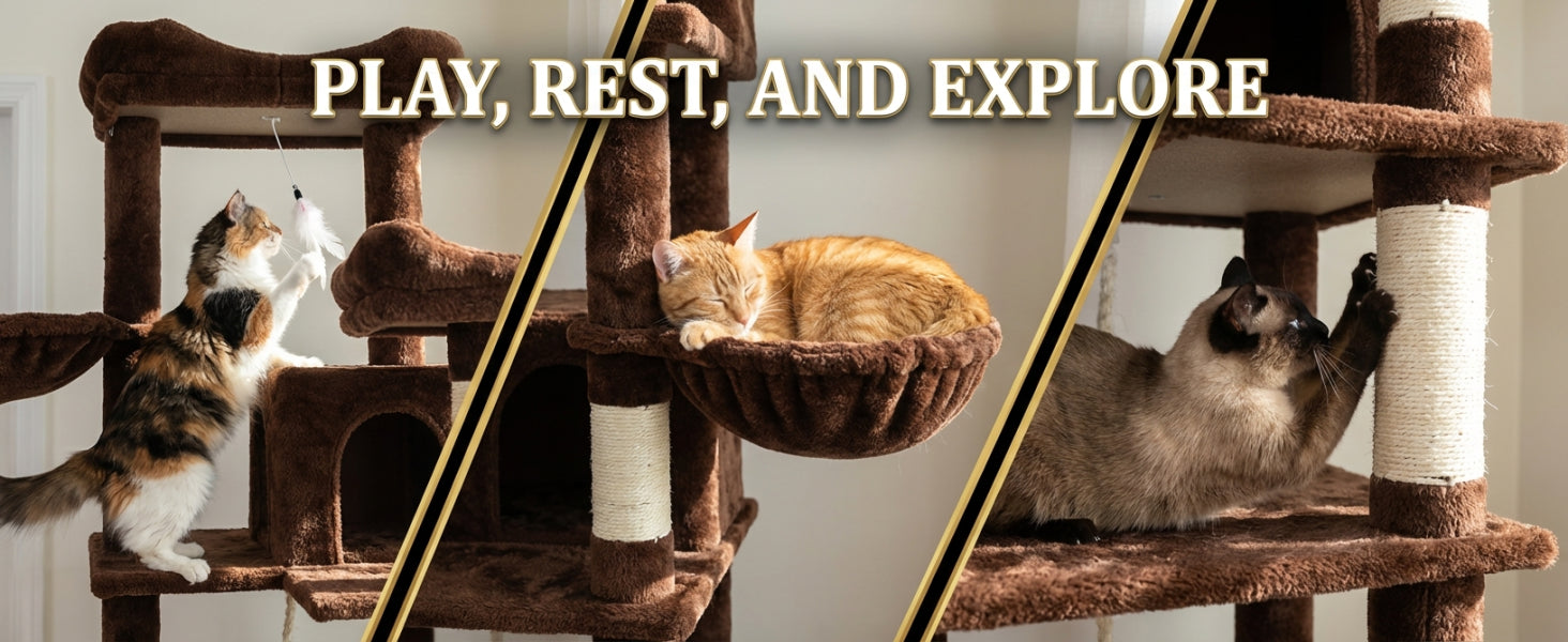 68in Grand arbre de chat vert multi-niveaux avec hamacs