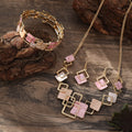 Couleur Peinture huile géométrique carré oreille Studs bracelet et collier
