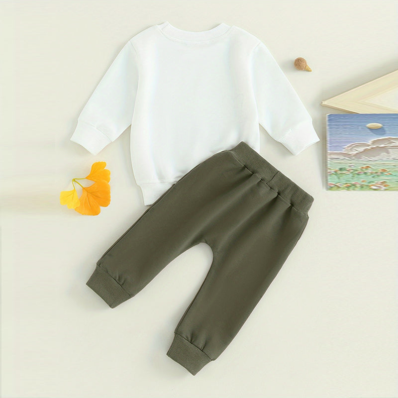 Sweatshirt 2 pièces de bébé garçon ensemble rond col lettre Imprimer Top & Drawstring Jogger Pantalons Fo
