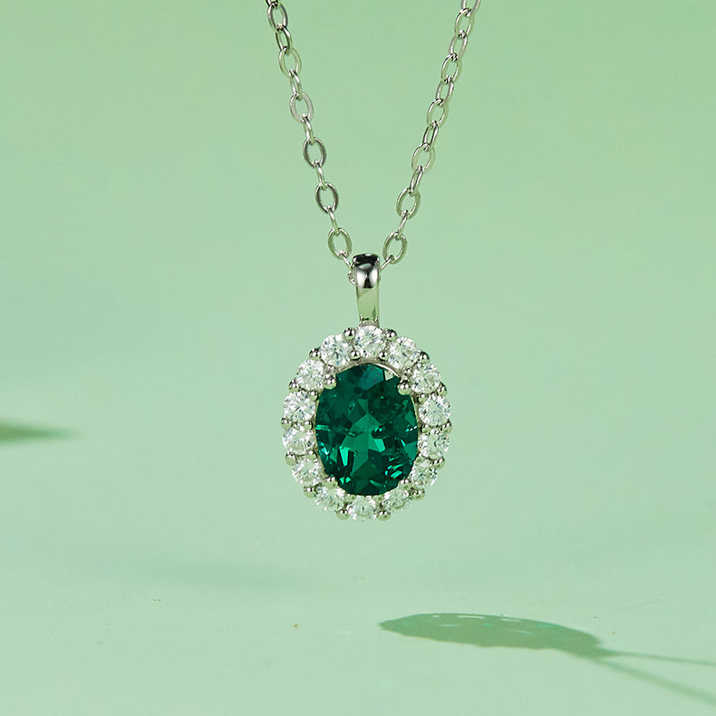 S925 Argent 2,9g 1ct Lab-Created Emerald Halo Collier