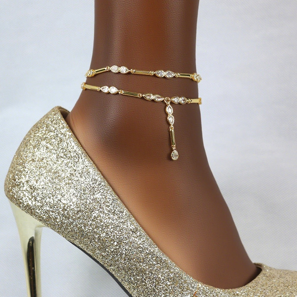 La mode européenne et américaine de la goutte d'eau Zircon Anklet Niche