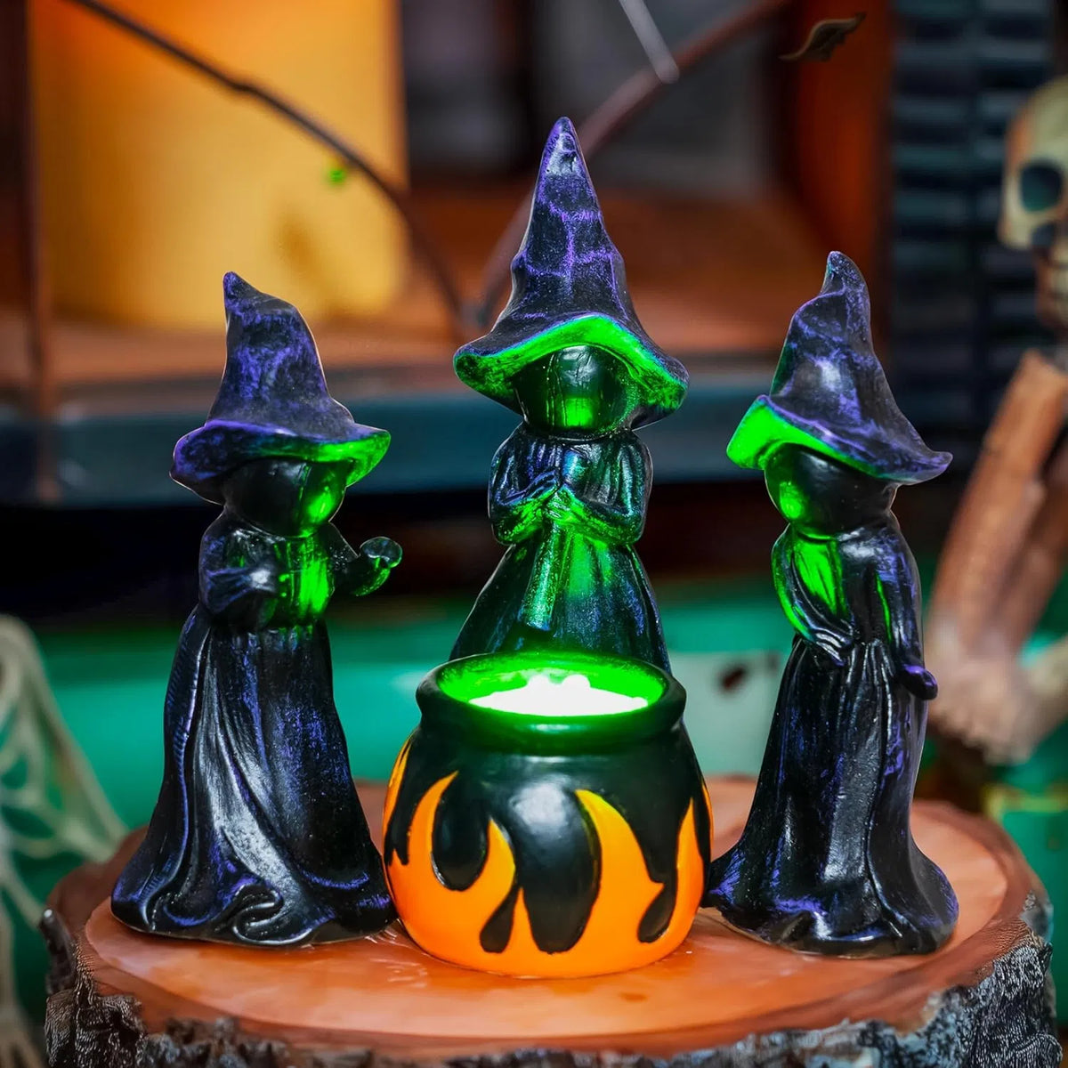 4 PCS Halloween Miniature Witches Cauldron Figurine Table Décoration