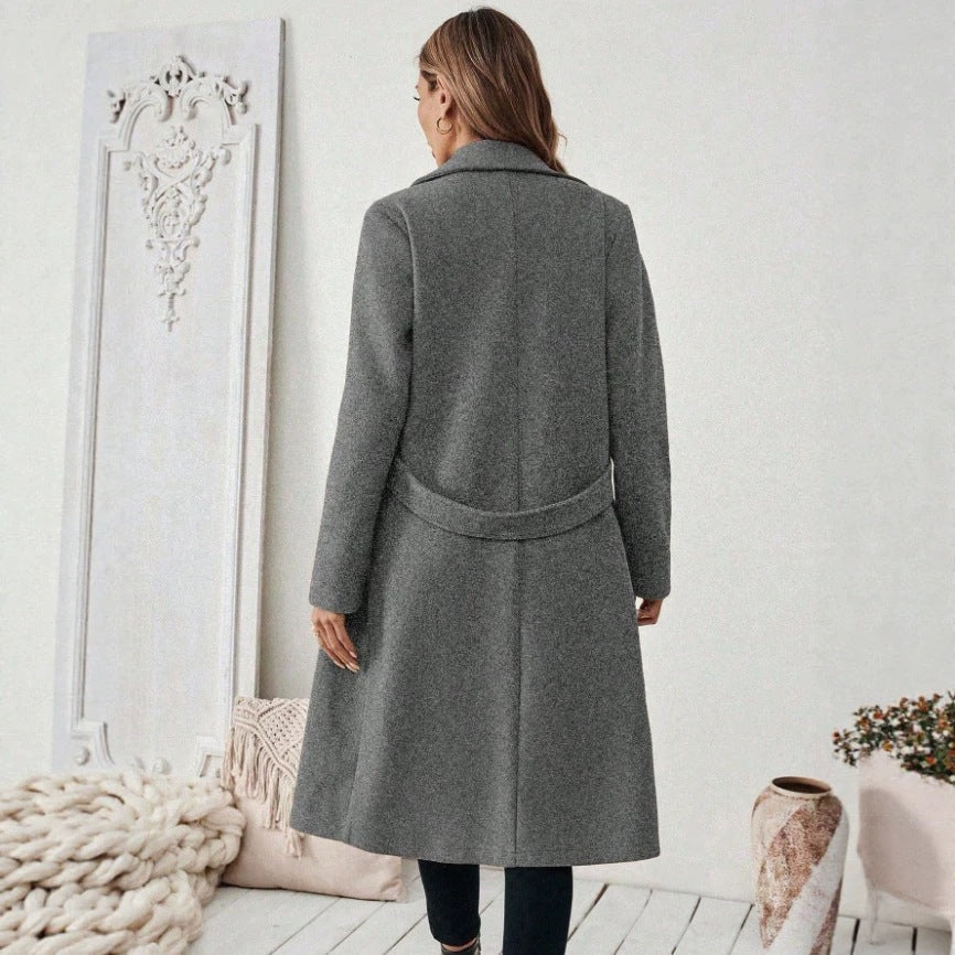 Manteau en laine de couleur unie pour femmes avec un motif Lapel et double-bras