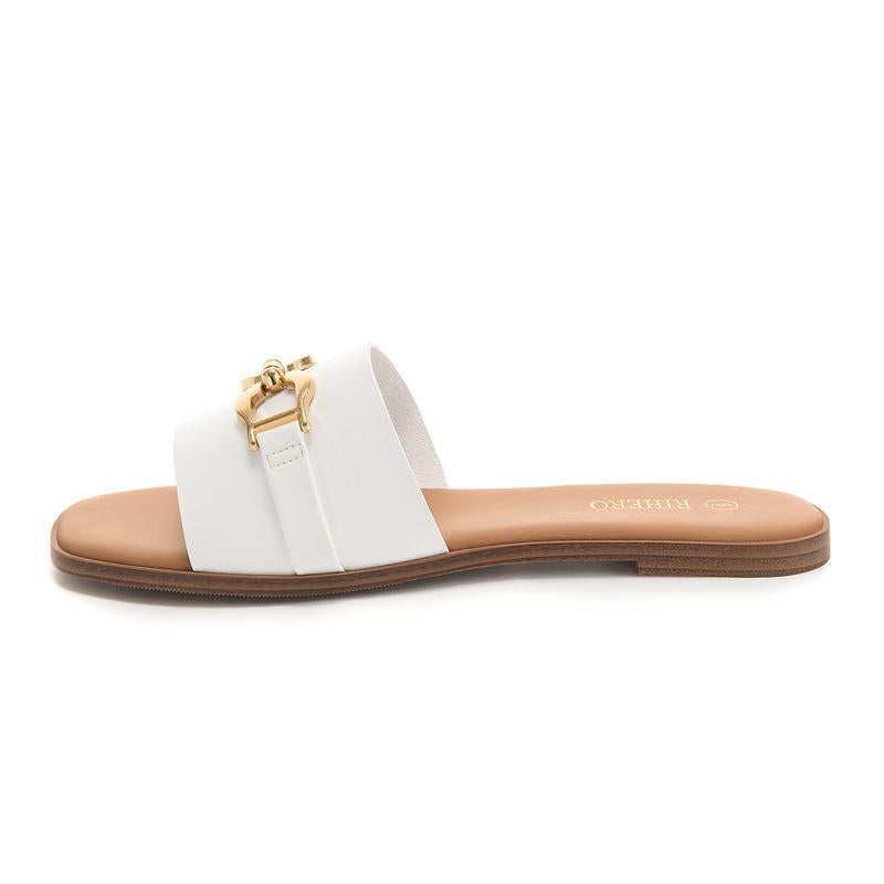 Sandales plates en cuir synthétique avec boucle métallique