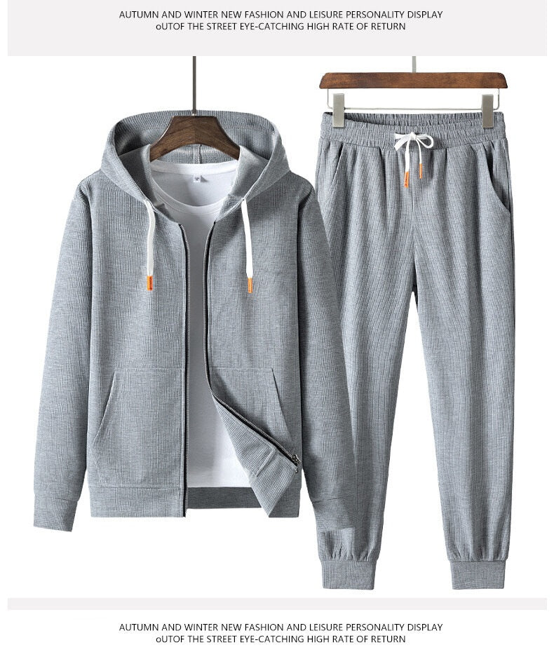 Tendance de mode homme Waffle à capuche Casual Sports Suit