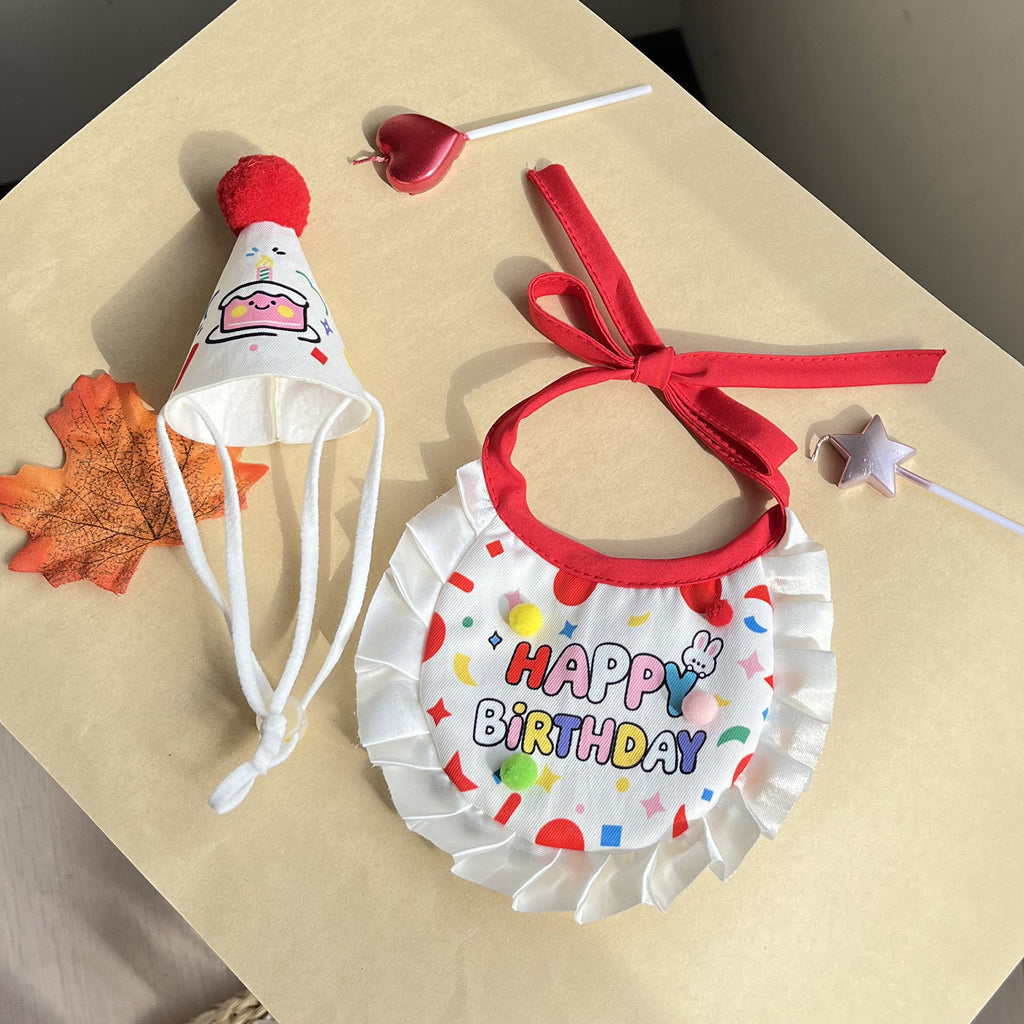 Chat et chien Chapeau d'anniversaire joyeux et ensemble de bib écharpe de cou